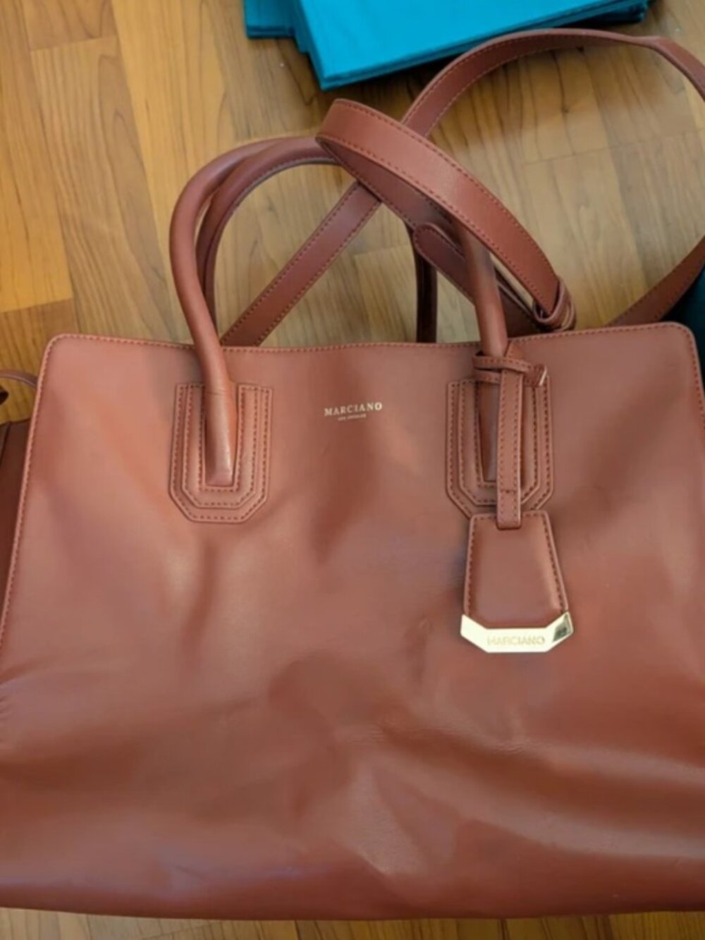 Marciano Los Angeles Reddish Brown Leather Tote Handbag